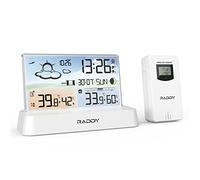 Raddy DT6 Station météo sans Fil avec horloge radio-pilotée DCF, écran couleur numérique pour, thermomètre hygromètre, station météo pour la maison avec prévisions météo et baromètre