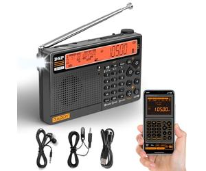 Raddy RF757 Radio à Ondes Courtes de contrôle par Application, Radio Portable avec réception AM/FM/SW/VHF/UHF/CB/AIR, Batterie 2500 mAh, 1000 préréglages, Casque, antenne Filaire, Alarme & SOS