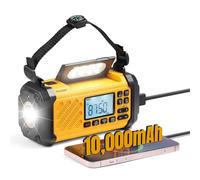Raddy SH-906 Radio d’Urgence, 10 000 mAh, Alerte météo NOAA, manivelle, Solaire, AM/FM/SW/VHF Portable, avec Lampe de Poche & Lecture, SOS, Boussole et Chargeur de téléphone pour Camping extérieur