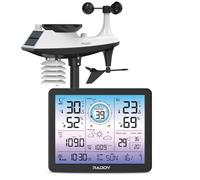 Raddy VP7 Station météo sans fil pour l'intérieur et l'extérieur, thermomètre professionnel, écran numérique 7,4" en violet, horloge radio-pilotée, moniteur de température et d'humidité, prévisions