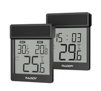 Raddy WT-1 Thermomètre de fenêtre numérique, IP44 étanche intérieur extérieur avec écran LCD clair, enregistrement Max/Min, montage adhésif, à pile pour maison serre, lot de 2 (Noir)