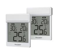 Raddy WT-1 Thermomètre intérieur/extérieur, étanche, avec écran LCD clair, enregistrement des valeurs max/min, alimenté par batterie, pour serre domestique, blanc, lot de 2