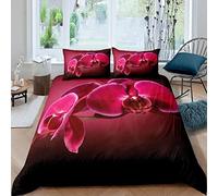 RADEMA Housse de Couette 240 x 260 Orchidée, Parure de Lit 2 Personnes Fleurs Rouges 3D Imprimé Doux Microfibre Housse Couette Plante avec Fermeture éclair 2 x Taie d'oreiller