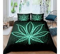 RADEMA Housse de Couette 240x220 Feuille de Cannabis, Parure de Lit 2 Personnes Plantes Vertes 3D Imprimé Doux Microfibre Housse Couette Feuille de Canna vec Fermeture éclair 2 x Taie d'oreiller