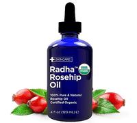 Radha Beauty huile de rose musquée biologique certifiée USDA 120mL avec traitement hydratant naturel anti-âge pour le visage, les cheveux, la peau et les ongles, les cicatrices d'acné, les rides