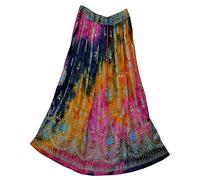 Radhy Krishna Fashions Jupe longue à motif tie-dye, tendance yoga, avec paillettes, style gitan, pour femmes, jupe plissée à tige droite, Rouge/multicolore, L