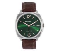 Radiant - Montre analogique à quartz pour homme, acier inoxydable, boîtier de 42 mm, bracelet en cuir, boucle normale, pile incluse, couleur argent et gris, 5 ATM