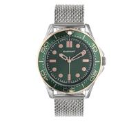 Radiant - Montre analogique à quartz pour homme, acier inoxydable, boîtier de 42 mm, maille en acier, fermoir à broche ou à pression, pile incluse, couleur verte et argentée, 5 ATM