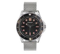 Radiant - Montre analogique à quartz pour homme, acier inoxydable, boîtier de 42 mm, maille en acier, fermoir à broche ou à pression, pile incluse, couleur noire et or rose, 5 ATM