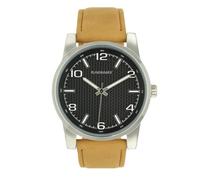 Radiant - Montre analogique à quartz pour homme, acier inoxydable, boîtier de 43 mm, bracelet en cuir marron, boucle normale, pile incluse, couleur noire et argent, 5 ATM