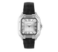 Radiant - Montre analogique à quartz pour homme, acier inoxydable, boîtier de 47,5 mm, bracelet en cuir noir, boucle normale, pile incluse, couleur argent et gris, 5 ATM