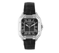 Radiant - Montre analogique à quartz pour homme, acier inoxydable, boîtier de 47,5 mm, bracelet en cuir noir, boucle normale, pile incluse, couleur noire et argent, 5 ATM