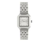 Radiant - Montre analogique analogique pour femme, boîtier carré de 29,00 mm, cadran argent/gris, bracelet en acier argenté/gris avec fermeture déployante, pile incluse, étanche 3 ATM