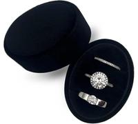 RadiantRover Boîte ovale en velours à 3 emplacements - Boîte de rangement pour trois bagues de mariage vintage faite à la main - Organisateur de bijoux de fiançailles, pour demande en mariage, cadeau