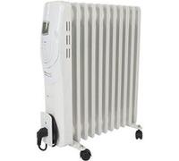 Perel Radiateur à huile 2500W avec 11 ailettes, 3 niveaux de chaleur, écran LCD, minuterie, thermostat, poignée, roulettes et enrouleur de câble, anti-surchauffe & anti-basculement, chauffage