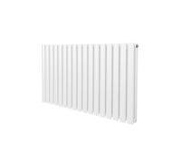 Radiateur à Colonne Ovale 600mm x 1020mm, Chauffage Moderne Horizontal à Tube Ovale en Acier au Carbone Blanc Brillant, Cuisine Salon Salle de Bain [Brosse, Attaches Murales & Supports INCLUS]