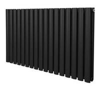 Radiateur à Colonne Ovale 600mm x 1020mm, Chauffage Moderne Horizontal à Tube Ovale en Acier au Carbone Noir Mat, Cuisine Salon Salle de Bain [Brosse, Attaches Murales & Supports INCLUS]