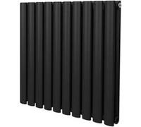 Radiateur à Colonne Ovale 600mm x 600mm, Chauffage Moderne Horizontal à Tube Ovale en Acier au Carbone Noir Mat, Cuisine Salon Salle de Bain [Brosse, Attaches Murales & Supports INCLUS]