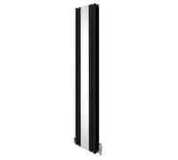 Radiateur à Colonne Ovale & Miroir Intégré 1800 x 380mm & Kit Robinet Thermostatique, Acier au Carbone Noir Mat, Cuisine Salon Salle de Bain [Brosse, Attaches Murales & Supports INCLUS]