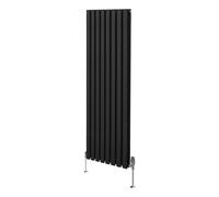 Radiateur à Colonne Ovale & Robinet Thermostatique Chromé - 1600mm x 480mm - Noir Monstershop