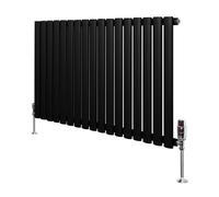 Radiateur à Colonnes Ovales & Vannes 1 Panneau 600 x 1020 mm en Acier Carbone Noir Chauffage Centrale Moderne Horizontale Monté Sur Mur Cuisine [Brosse de Nettoyage & Supports INCLUSES]