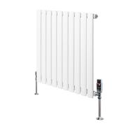 Radiateur à Colonnes Ovales & Vannes 1 Panneau 600 x 600 mm en Acier Carbone Blanc Chauffage Centrale Moderne Horizontale Monté Sur Mur Cuisine [Brosse de Nettoyage & Supports INCLUSES]