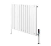 Radiateur à Colonnes Ovales & Vannes 1 Panneau 600 x 780 mm en Acier Carbone Blanc Chauffage Centrale Moderne Horizontale Monté Sur Mur Cuisine [Brosse de Nettoyage & Supports INCLUSES]