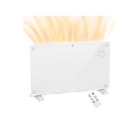 Radiateur à convection 1500W mural autoportant - affichage LED, timer 24h, thermostat, télécommande - verre blanc