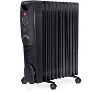 Radiateur Bain D'Huile 2500 W 11 Éléments Portable Minuterie 3 Niveaux Thermostat Réglable Sécurités Intégrées Noir