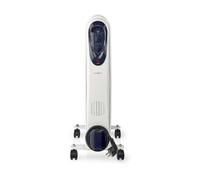 Élément chauffant mobile chauffage au mazout Radiateur chauffant à rouleaux, thermostat de protection contre les déclenchements, blanc, 800/1200/2000 watts, LxHxP 24x62x39 cm, Nedis HTOI30WT9