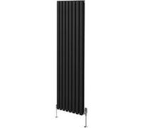 Radiateur à Colonne Ovale & Robinet Thermostatique Chromé - 1800mm x 480mm - Noir Monstershop