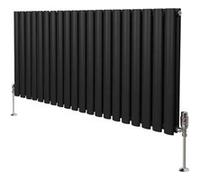 Radiateur à Colonne Ovale & Robinet Thermostatique Chromé - 600mm x 1200mm - Noir Monstershop