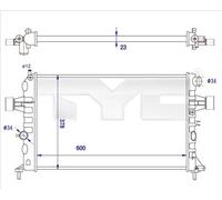 TYC Radiateur du moteur Module de Refroidisement Largeur de filet 378mm Longueur de filet 600mm Profondeur de filet 23mm Compatible avec OPEL Zafira A T98 725-0038-R