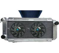 Radiateur en aluminium, dimensions du noyau 20 3/8" x 8 1/2" x 1 5/8", dimensions totales 25 3/8" x 12 5/8" x 3 4/5", diamètre d'entrée 1 3/8", diamètre de sortie 1 3/8", compatibilité 1976-1983 FORD