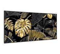 Radiateur infrarouge - Klarstein Wonderwall Air Art - Panneau chauffant - 120x60cm - 700W - Connecté - Feuilles noires/or cadre noir Multicolore G