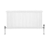 Radiateur Traditionnel à Double Colonne 600 x 1192 mm, Chauffage Moderne Horizontal en Acier au Carbone Blanc Brillant, Cuisine Salon Salle de Bain [Brosse, Attaches Murales & Supports INCLUS]