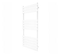 Radiateur Sèche-Serviettes à Panneau Plat 1200mm x 500mm, Chauffage Mural Salle de Bain Moderne Eau Chaude, Acier au Carbone Blanc Brillant [Brosse, Attaches & Supports INCLUS]