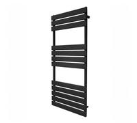 Radiateur Sèche-Serviettes à Panneau Plat 1200mm x 500mm, Chauffage Mural Salle de Bain Moderne Eau Chaude, Acier au Carbone Noir Mat [Brosse, Attaches & Supports INCLUS]