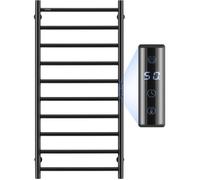 Radiateur Sèche-Serviettes Électrique 10 Barres Mural IPX5 Température Réglable Minuterie LED Pour Salle De Bain Noir