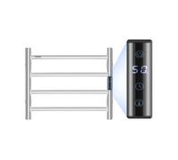 VEVOR Radiateur Sèche-Serviettes Électrique 4 Barres, Porte-Serviettes Chauffant Mural, Chauffe-Serviettes à Température Réglable, Étanche IPX5, avec Minuterie et Écran LED, Salle de Bain, Argenté