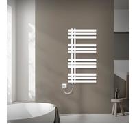 ECD Germany Iron EM Design Radiateur avec Élément Chauffant Électrique 300W - 500 x 1000 mm - Blanc - Connexion Latéral - avec Kit de Montage Mural - Sèche-Serviettes pour Salle de Bain Blanc