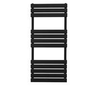 Radiateur Sèche-Serviettes à Panneau Plat 1200mm x 500mm, Chauffage Mural Salle de Bain Moderne Eau Chaude, Acier au Carbone Noir Mat [Brosse, Attaches & Supports INCLUS]