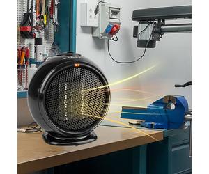 Radiateur soufflant céramique 500 W Thermostat réglable Protection contre l'inclinaison Protection contre la surchauffe, câble 140 cm, LxHxP 15,5x16x11,5 cm, Nedis HTFA15BK