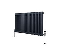 Radiateur Traditionnel à Double Colonne 600 x 1012 mm, Chauffage Moderne Horizontal en Acier au Carbone Gris Anthracite Mat, Cuisine Salon Salle de Bain [Brosse, Attaches Murales & Supports INCLUS]
