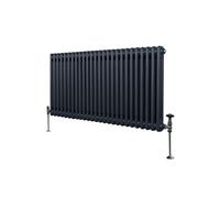 Radiateur Traditionnel à Double Colonne 600 x 1192 mm, Chauffage Moderne Horizontal en Acier au Carbone Gris Anthracite Mat, Cuisine Salon Salle de Bain [Brosse, Attaches Murales & Supports INCLUS]