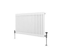 Radiateur Traditionnel à Double Colonne 600 x 1012 mm, Chauffage Moderne Horizontal en Acier au Carbone Blanc Brillant, Cuisine Salon Salle de Bain [Brosse, Attaches Murales & Supports INCLUS]