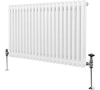 Radiateur Traditionnel à Double Colonne 600 x 1012 mm, Chauffage Moderne Horizontal en Acier au Carbone Blanc Brillant, Cuisine Salon Salle de Bain [Brosse, Attaches Murales & Supports INCLUS]