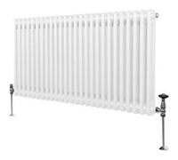 Radiateur Traditionnel à Double Colonne 600 x 1192 mm, Chauffage Moderne Horizontal en Acier au Carbone Blanc Brillant, Cuisine Salon Salle de Bain [Brosse, Attaches Murales & Supports INCLUS]