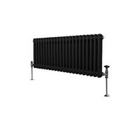 Radiateur Traditionnel à Double Colonne 300 x 1012 mm, Chauffage Moderne Horizontal en Acier au Carbone Noir Mat, Cuisine Salon Salle de Bain [Brosse, Attaches Murales & Supports INCLUS]