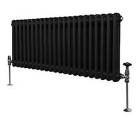 Radiateur Traditionnel à Double Colonne 300 x 1012 mm, Chauffage Moderne Horizontal en Acier au Carbone Noir Mat, Cuisine Salon Salle de Bain [Brosse, Attaches Murales & Supports INCLUS]